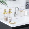 imageBathroom Accessories Set 10 Pieces White and Gold Bathroom Set Bathroom Accessory Set with Slim Trash CanSoap DispenserToilet BrushToothbrush Set Qtip Holders for HousewarmingBath Set