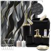 imageBathroom Set  Orange Bathroom Accessories Set Bathroom Sets with Shower Curtain and Rugs Orange Shower Curtain Set with Bathroom Trash Can Soap Dispenser Soap Dish for Home DecorStripe Black  Gold