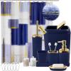 imageBathroom Set  Orange Bathroom Accessories Set Bathroom Sets with Shower Curtain and Rugs Orange Shower Curtain Set with Bathroom Trash Can Soap Dispenser Soap Dish for Home DecorPlaid Blue  Gold