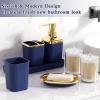 imageBathroom Set  Orange Bathroom Accessories Set Bathroom Sets with Shower Curtain and Rugs Orange Shower Curtain Set with Bathroom Trash Can Soap Dispenser Soap Dish for Home DecorPlaid Blue  Gold