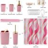 imageBathroom Set  Orange Bathroom Accessories Set Bathroom Sets with Shower Curtain and Rugs Orange Shower Curtain Set with Bathroom Trash Can Soap Dispenser Soap Dish for Home DecorStripe Pink  Gold