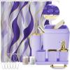 imageBathroom Set  Orange Bathroom Accessories Set Bathroom Sets with Shower Curtain and Rugs Orange Shower Curtain Set with Bathroom Trash Can Soap Dispenser Soap Dish for Home DecorStripe Purple  Gold