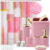 imageBathroom Set  Orange Bathroom Accessories Set Bathroom Sets with Shower Curtain and Rugs Orange Shower Curtain Set with Bathroom Trash Can Soap Dispenser Soap Dish for Home DecorPlaid Pink  Gold