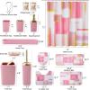 imageBathroom Set  Orange Bathroom Accessories Set Bathroom Sets with Shower Curtain and Rugs Orange Shower Curtain Set with Bathroom Trash Can Soap Dispenser Soap Dish for Home DecorPlaid Pink  Gold