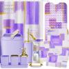 imageBathroom Set  Orange Bathroom Accessories Set Bathroom Sets with Shower Curtain and Rugs Orange Shower Curtain Set with Bathroom Trash Can Soap Dispenser Soap Dish for Home DecorPlaid Purple  Gold