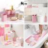 imageBathroom Set  Orange Bathroom Accessories Set Bathroom Sets with Shower Curtain and Rugs Orange Shower Curtain Set with Bathroom Trash Can Soap Dispenser Soap Dish for Home DecorPlaid Pink  Gold