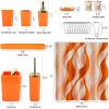 imageBathroom Set  Orange Bathroom Accessories Set Bathroom Sets with Shower Curtain and Rugs Orange Shower Curtain Set with Bathroom Trash Can Soap Dispenser Soap Dish for Home DecorStripe Orange  Gold