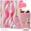 imageBathroom Set  Orange Bathroom Accessories Set Bathroom Sets with Shower Curtain and Rugs Orange Shower Curtain Set with Bathroom Trash Can Soap Dispenser Soap Dish for Home DecorStripe Pink  Gold