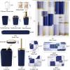 imageBathroom Set  Orange Bathroom Accessories Set Bathroom Sets with Shower Curtain and Rugs Orange Shower Curtain Set with Bathroom Trash Can Soap Dispenser Soap Dish for Home DecorPlaid Blue  Gold