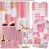 imageBathroom Set  Orange Bathroom Accessories Set Bathroom Sets with Shower Curtain and Rugs Orange Shower Curtain Set with Bathroom Trash Can Soap Dispenser Soap Dish for Home DecorPlaid Pink  Gold