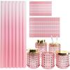 imageBathroom Set Pink Bathroom Accessories Set Glass Bathroom Accessories Pink Bathroom Accessory Diamond Soap Dispenser and Toothbrush Holder Sets for Bathroom DecorPink
