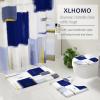imageBathroom Sets with Shower Curtain and Rugs  Luxury Black Bathroom Accessories Set Shower Curtain Set NonSlip Bathroom Rug Black and Gold Bathroom Decor for HomeNavy Blue