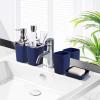 imageGrey Bathroom Accessories Sets Complete 9Piece Bathroom Accessories with Trash Can Vanity Tray Soap Dispenser Soap Dish Toothbrush Holder Toothbrush Cup Toilet Brush and Qtip HoldersNavy Blue