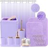 imageGrey Bathroom Accessories Sets Complete 9Piece Bathroom Accessories with Trash Can Vanity Tray Soap Dispenser Soap Dish Toothbrush Holder Toothbrush Cup Toilet Brush and Qtip HoldersLight Purple