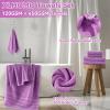 imageGrey Bathroom Accessories Sets Complete 9Piece Bathroom Accessories with Trash Can Vanity Tray Soap Dispenser Soap Dish Toothbrush Holder Toothbrush Cup Toilet Brush and Qtip HoldersLight Purple