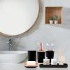 imageGrey Bathroom Accessories Sets Complete 9Piece Bathroom Accessories with Trash Can Vanity Tray Soap Dispenser Soap Dish Toothbrush Holder Toothbrush Cup Toilet Brush and Qtip HoldersBlack