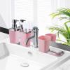 imageGrey Bathroom Accessories Sets Complete 9Piece Bathroom Accessories with Trash Can Vanity Tray Soap Dispenser Soap Dish Toothbrush Holder Toothbrush Cup Toilet Brush and Qtip HoldersDark Pink