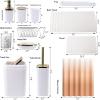 imageGrey Bathroom Accessories Sets Complete 9Piece Bathroom Accessories with Trash Can Vanity Tray Soap Dispenser Soap Dish Toothbrush Holder Toothbrush Cup Toilet Brush and Qtip HoldersWhite and Gold