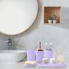imageGrey Bathroom Accessories Sets Complete 9Piece Bathroom Accessories with Trash Can Vanity Tray Soap Dispenser Soap Dish Toothbrush Holder Toothbrush Cup Toilet Brush and Qtip HoldersLight Purple