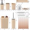 imageGrey Bathroom Accessories Sets Complete 9Piece Bathroom Accessories with Trash Can Vanity Tray Soap Dispenser Soap Dish Toothbrush Holder Toothbrush Cup Toilet Brush and Qtip HoldersBeige