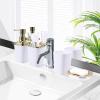 imageGrey Bathroom Accessories Sets Complete 9Piece Bathroom Accessories with Trash Can Vanity Tray Soap Dispenser Soap Dish Toothbrush Holder Toothbrush Cup Toilet Brush and Qtip HoldersWhite and Gold
