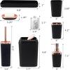 imageGrey Bathroom Accessories Sets Complete 9Piece Bathroom Accessories with Trash Can Vanity Tray Soap Dispenser Soap Dish Toothbrush Holder Toothbrush Cup Toilet Brush and Qtip HoldersBlack