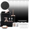 imageGrey Bathroom Accessories Sets Complete 9Piece Bathroom Accessories with Trash Can Vanity Tray Soap Dispenser Soap Dish Toothbrush Holder Toothbrush Cup Toilet Brush and Qtip HoldersBlack