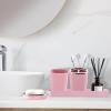 imageGrey Bathroom Accessories Sets Complete 9Piece Bathroom Accessories with Trash Can Vanity Tray Soap Dispenser Soap Dish Toothbrush Holder Toothbrush Cup Toilet Brush and Qtip HoldersDark Pink