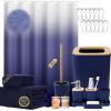 imageGrey Bathroom Accessories Sets Complete 9Piece Bathroom Accessories with Trash Can Vanity Tray Soap Dispenser Soap Dish Toothbrush Holder Toothbrush Cup Toilet Brush and Qtip HoldersHollow Navy Blue