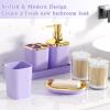 imageGrey Bathroom Accessories Sets Complete 9Piece Bathroom Accessories with Trash Can Vanity Tray Soap Dispenser Soap Dish Toothbrush Holder Toothbrush Cup Toilet Brush and Qtip HoldersPurple and Gold