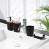 imageGrey Bathroom Accessories Sets Complete 9Piece Bathroom Accessories with Trash Can Vanity Tray Soap Dispenser Soap Dish Toothbrush Holder Toothbrush Cup Toilet Brush and Qtip HoldersHollow Black