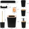 imageGrey Bathroom Accessories Sets Complete 9Piece Bathroom Accessories with Trash Can Vanity Tray Soap Dispenser Soap Dish Toothbrush Holder Toothbrush Cup Toilet Brush and Qtip HoldersHollow Black
