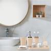 imageGrey Bathroom Accessories Sets Complete 9Piece Bathroom Accessories with Trash Can Vanity Tray Soap Dispenser Soap Dish Toothbrush Holder Toothbrush Cup Toilet Brush and Qtip HoldersBeige