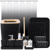 imageGrey Bathroom Accessories Sets Complete 9Piece Bathroom Accessories with Trash Can Vanity Tray Soap Dispenser Soap Dish Toothbrush Holder Toothbrush Cup Toilet Brush and Qtip HoldersHollow Black