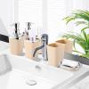 imageGrey Bathroom Accessories Sets Complete 9Piece Bathroom Accessories with Trash Can Vanity Tray Soap Dispenser Soap Dish Toothbrush Holder Toothbrush Cup Toilet Brush and Qtip HoldersBeige