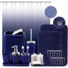 imageGrey Bathroom Accessories Sets Complete 9Piece Bathroom Accessories with Trash Can Vanity Tray Soap Dispenser Soap Dish Toothbrush Holder Toothbrush Cup Toilet Brush and Qtip HoldersNavy Blue