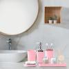 imageGrey Bathroom Accessories Sets Complete 9Piece Bathroom Accessories with Trash Can Vanity Tray Soap Dispenser Soap Dish Toothbrush Holder Toothbrush Cup Toilet Brush and Qtip HoldersPink