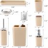 imageGrey Bathroom Accessories Sets Complete 9Piece Bathroom Accessories with Trash Can Vanity Tray Soap Dispenser Soap Dish Toothbrush Holder Toothbrush Cup Toilet Brush and Qtip HoldersBeige