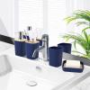 imageGrey Bathroom Accessories Sets Complete 9Piece Bathroom Accessories with Trash Can Vanity Tray Soap Dispenser Soap Dish Toothbrush Holder Toothbrush Cup Toilet Brush and Qtip HoldersHollow Navy Blue