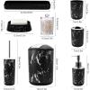 imageGrey Bathroom Accessories Sets Complete 9Piece Bathroom Accessories with Trash Can Vanity Tray Soap Dispenser Soap Dish Toothbrush Holder Toothbrush Cup Toilet Brush and Qtip HoldersBlack Marble