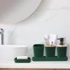 imageGrey Bathroom Accessories Sets Complete 9Piece Bathroom Accessories with Trash Can Vanity Tray Soap Dispenser Soap Dish Toothbrush Holder Toothbrush Cup Toilet Brush and Qtip HoldersHollow Dark Green