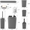 imageGrey Bathroom Accessories Sets Complete 9Piece Bathroom Accessories with Trash Can Vanity Tray Soap Dispenser Soap Dish Toothbrush Holder Toothbrush Cup Toilet Brush and Qtip HoldersGray