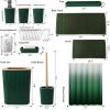 imageGrey Bathroom Accessories Sets Complete 9Piece Bathroom Accessories with Trash Can Vanity Tray Soap Dispenser Soap Dish Toothbrush Holder Toothbrush Cup Toilet Brush and Qtip HoldersHollow Dark Green