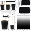 imageGrey Bathroom Accessories Sets Complete 9Piece Bathroom Accessories with Trash Can Vanity Tray Soap Dispenser Soap Dish Toothbrush Holder Toothbrush Cup Toilet Brush and Qtip HoldersHollow Black