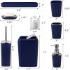 imageGrey Bathroom Accessories Sets Complete 9Piece Bathroom Accessories with Trash Can Vanity Tray Soap Dispenser Soap Dish Toothbrush Holder Toothbrush Cup Toilet Brush and Qtip HoldersNavy Blue