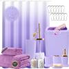 imageGrey Bathroom Accessories Sets Complete 9Piece Bathroom Accessories with Trash Can Vanity Tray Soap Dispenser Soap Dish Toothbrush Holder Toothbrush Cup Toilet Brush and Qtip HoldersLight Purple