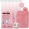imageGrey Bathroom Accessories Sets Complete 9Piece Bathroom Accessories with Trash Can Vanity Tray Soap Dispenser Soap Dish Toothbrush Holder Toothbrush Cup Toilet Brush and Qtip HoldersDark Pink