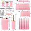 imageGrey Bathroom Accessories Sets Complete 9Piece Bathroom Accessories with Trash Can Vanity Tray Soap Dispenser Soap Dish Toothbrush Holder Toothbrush Cup Toilet Brush and Qtip HoldersPink and Gold