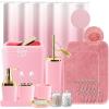 imageGrey Bathroom Accessories Sets Complete 9Piece Bathroom Accessories with Trash Can Vanity Tray Soap Dispenser Soap Dish Toothbrush Holder Toothbrush Cup Toilet Brush and Qtip HoldersPink and Gold