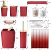 imageGrey Bathroom Accessories Sets Complete 9Piece Bathroom Accessories with Trash Can Vanity Tray Soap Dispenser Soap Dish Toothbrush Holder Toothbrush Cup Toilet Brush and Qtip HoldersBurgundy
